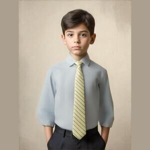 Tommy Hilfiger Flex Boys Blue Paisley Long Sleeve Yellow Tie Dress Shirt 8 NWOT